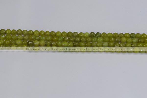 COJ408 15.5 inches 4mm faceted round olive jade beads