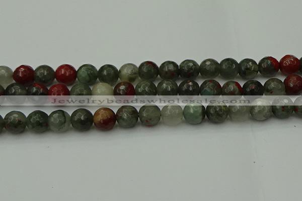 COJ465 15.5 inches 14mm faceted round blood jasper beads wholesale