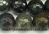 COJ502 15 inches 10mm faceted round Indian bloodstone jasper beads