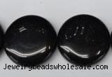 CON47 15.5 inches 25mm flat round black onyx gemstone beads