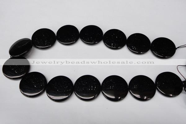 CON48 15.5 inches 28mm flat round black onyx gemstone beads