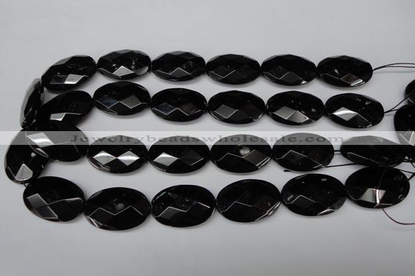 CON68 15.5 inches 20*30mm faceted oval black onyx gemstone beads