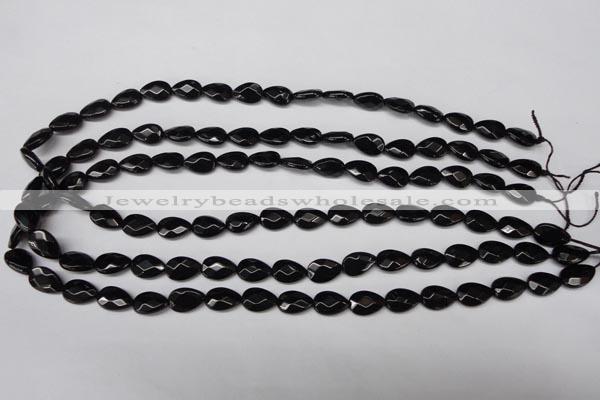 CON72 15.5 inches 8*12mm faceted flat teardrop black onyx gemstone beads