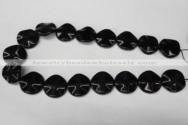 CON96 15.5 inches 23mm wavy coin black onyx gemstone beads