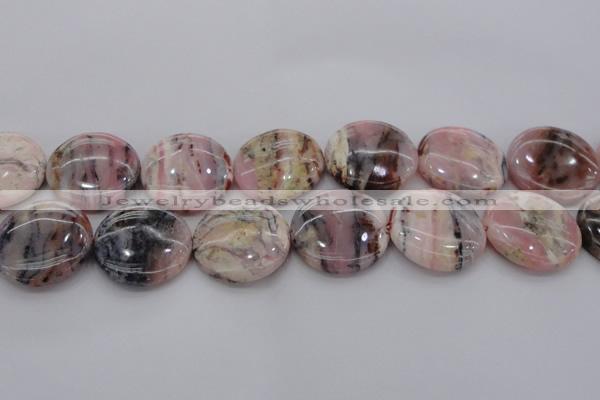 COP1268 15.5 inches 30mm flat round natural pink opal gemstone beads