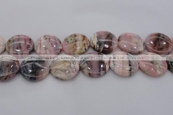 COP1269 15.5 inches 35mm flat round natural pink opal gemstone beads