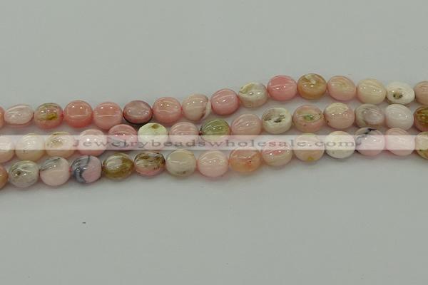 COP1294 15.5 inches 10mm flat round natural pink opal beads