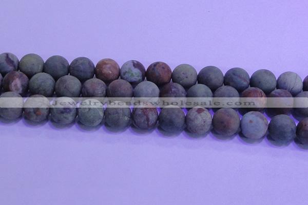 COP1355 15.5 inches 14mm round matte green opal gemstone beads