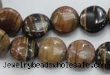 COP211 15.5 inches 14mm flat round natural brown opal gemstone beads