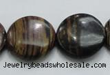 COP214 15.5 inches 25mm flat round natural brown opal gemstone beads