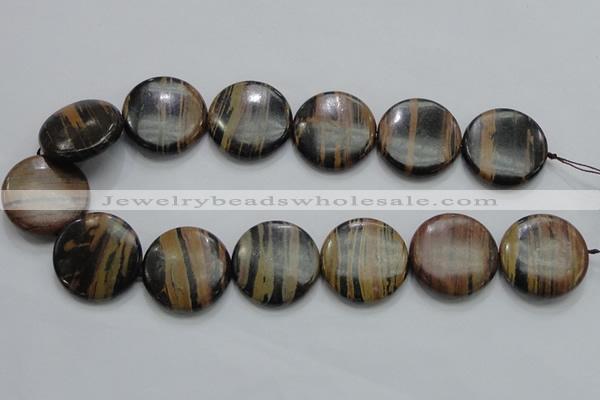 COP215 15.5 inches 30mm flat round natural brown opal gemstone beads