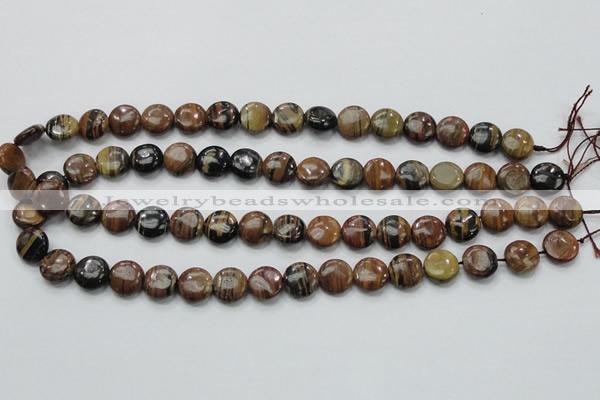 COP229 15.5 inches 12mm flat round natural brown opal gemstone beads