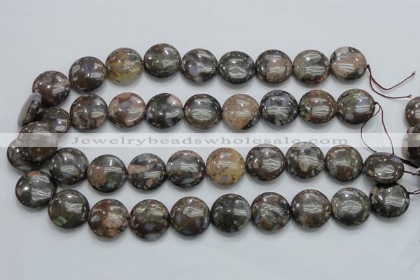 COP251 15.5 inches 20mm flat round natural grey opal gemstone beads