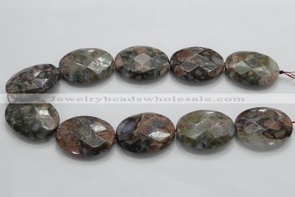 COP262 15.5 inches 30*40mm faceted oval natural grey opal beads