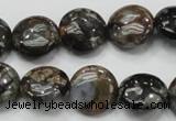 COP271 15.5 inches 16mm flat round natural grey opal gemstone beads