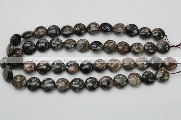 COP271 15.5 inches 16mm flat round natural grey opal gemstone beads