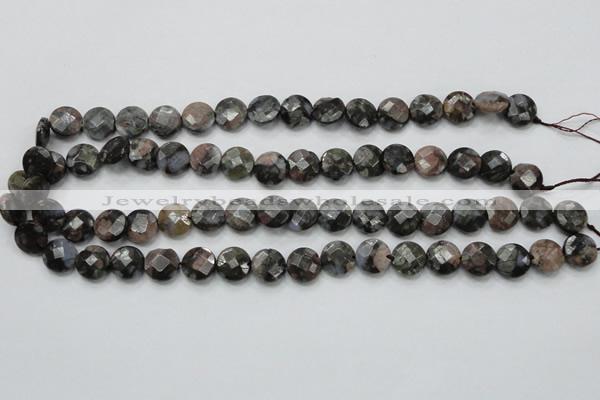 COP275 15.5 inches 12mm faceted round natural grey opal gemstone beads