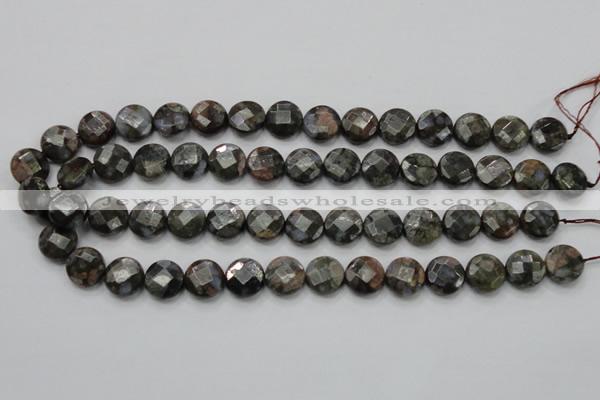 COP276 15.5 inches 14mm faceted round natural grey opal gemstone beads