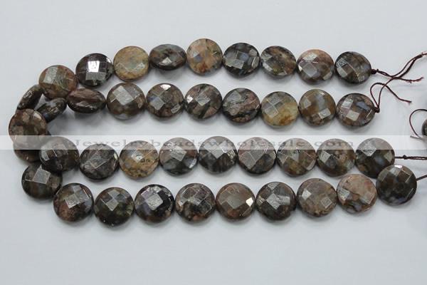 COP277 15.5 inches 20mm faceted round natural grey opal gemstone beads