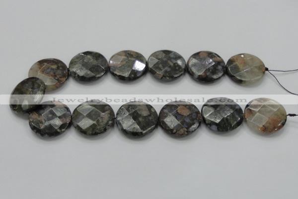 COP279 15.5 inches 30mm faceted round natural grey opal gemstone beads