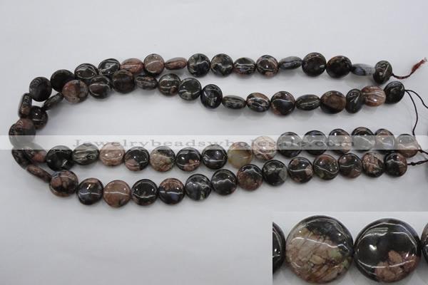 COP290 15.5 inches 12mm flat round natural grey opal beads