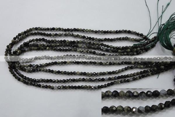 COP460 15.5 inches 4mm faceted round natural grey opal gemstone beads