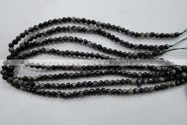 COP461 15.5 inches 6mm faceted round natural grey opal gemstone beads