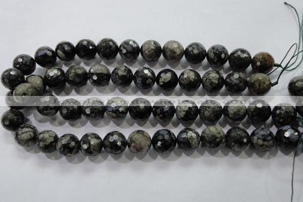 COP466 15.5 inches 16mm faceted round natural grey opal gemstone beads