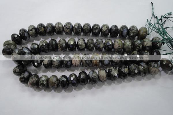 COP478 15.5 inches 13*18mm faceted rondelle natural grey opal beads