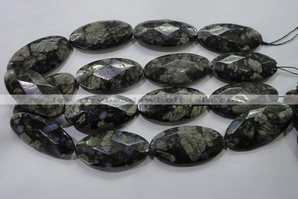 COP488 15.5 inches 25*50mm faceted oval natural grey opal beads