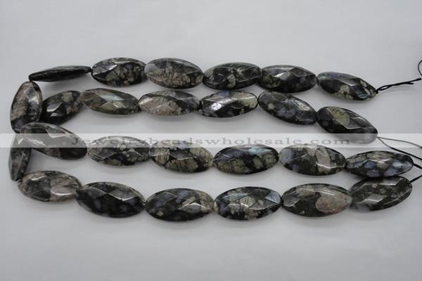 COP494 15.5 inches 15*30mm faceted oval natural grey opal beads