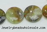 COP553 15.5 inches 20mm flat round yellow & green natural opal beads