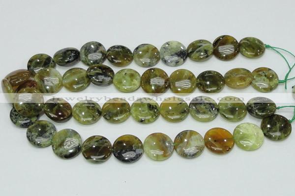 COP553 15.5 inches 20mm flat round yellow & green natural opal beads