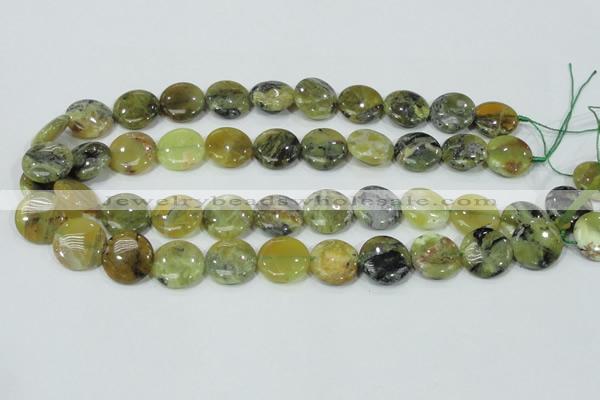 COP558 15.5 inches 18mm flat round natural yellow & green opal beads