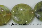 COP559 15.5 inches 30mm flat round natural yellow & green opal beads