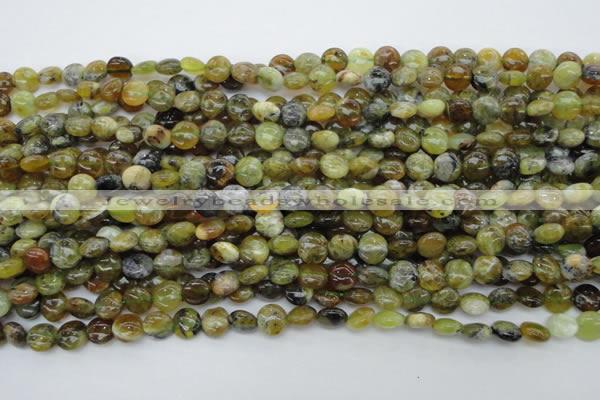 COP566 15.5 inches 8mm flat round natural yellow & green opal beads