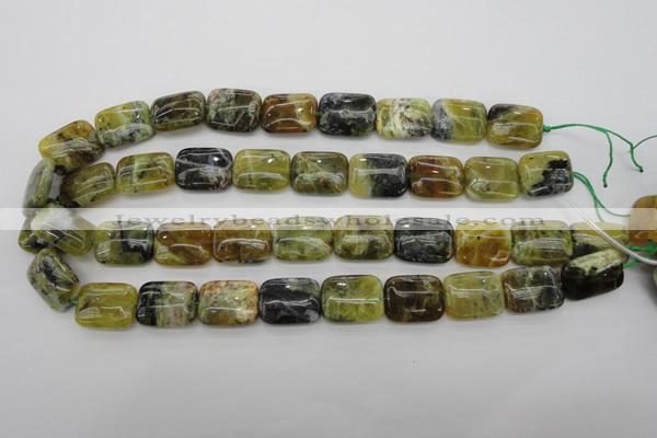 COP569 15.5 inches 15*20mm rectangle natural yellow & green opal beads