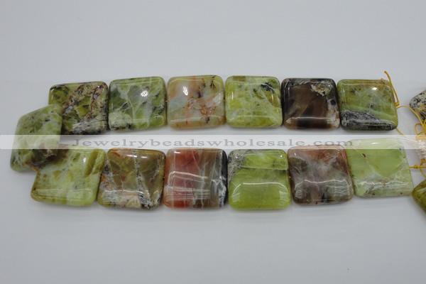 COP582 15.5 inches 30*30mm square natural yellow & green opal beads