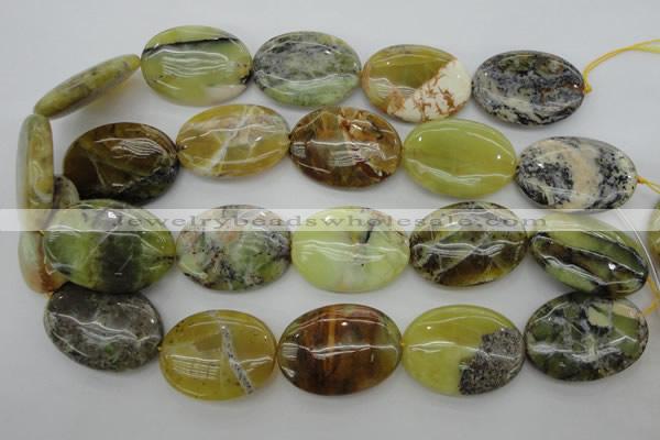 COP593 15.5 inches 25*35mm oval natural yellow & green opal beads