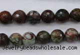 COP965 15.5 inches 14mm faceted round green opal gemstone beads