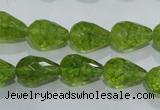 COQ109 15.5 inches 10*14mm faceted teardrop dyed olive quartz beads