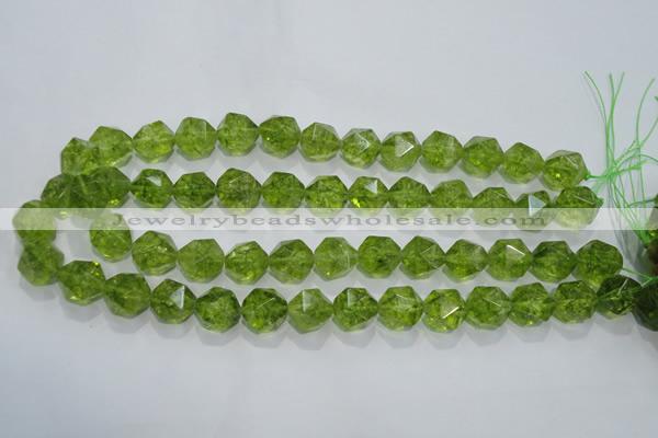 COQ118 15.5 inches 12mm faceted nuggets dyed olive quartz beads