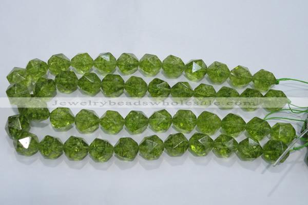 COQ119 15.5 inches 14mm faceted nuggets dyed olive quartz beads