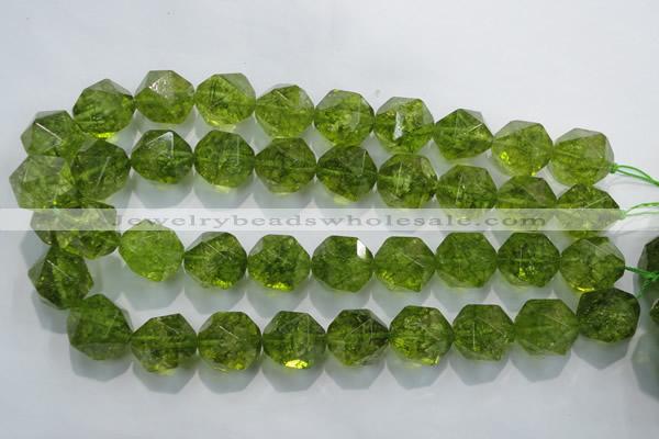 COQ121 15.5 inches 18mm faceted nuggets dyed olive quartz beads