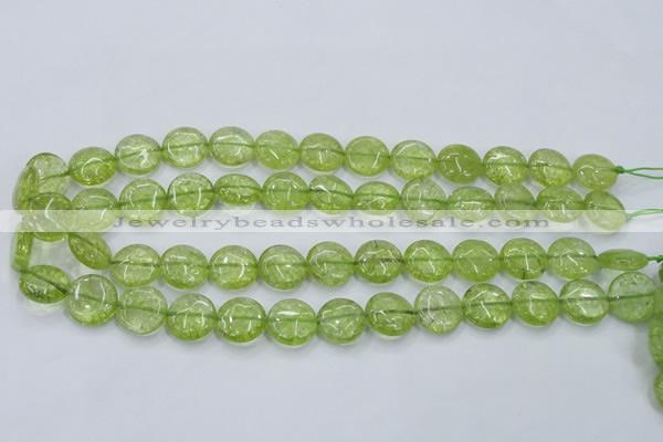 COQ25 16 inches 15mm flat round dyed olive quartz beads wholesale