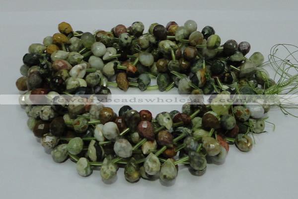 COS03 15.5 inches 10*14mm faceted teardrop ocean stone beads wholesale