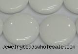 CPB100 15.5 inches 25mm flat round white porcelain beads wholesale