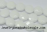 CPB301 15 inches 12mm faceted coin white porcelain beads