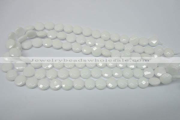 CPB301 15 inches 12mm faceted coin white porcelain beads