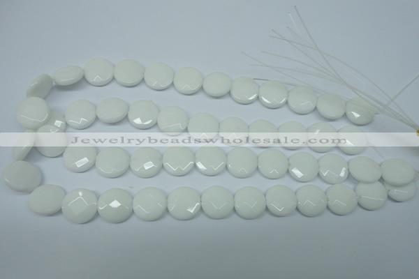 CPB302 15 inches 14mm faceted coin white porcelain beads